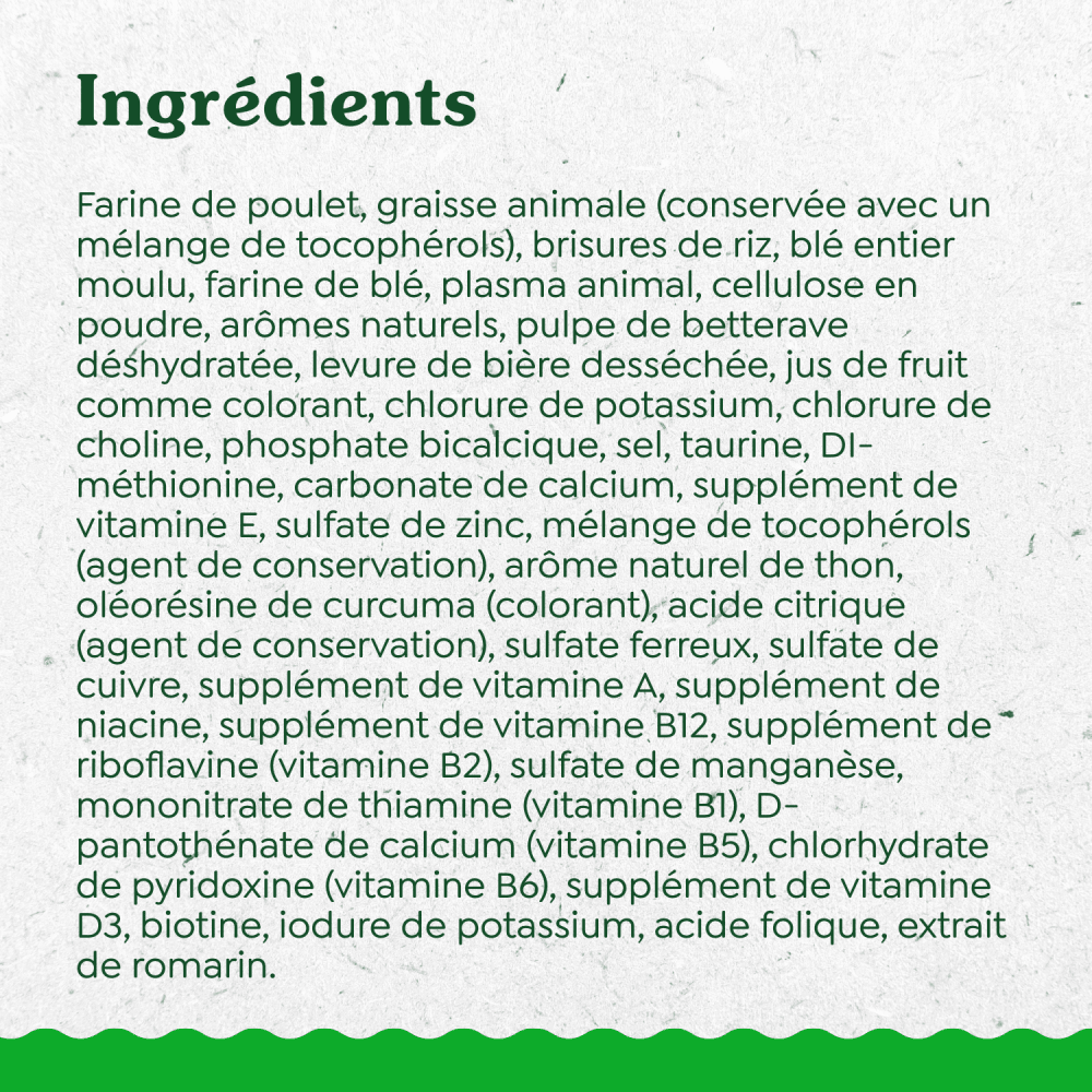 Gâteries pour chats adultes SMARTBITES Healthy Indoor saveur de thon de la gamme FELINE GREENIES ingredients image
