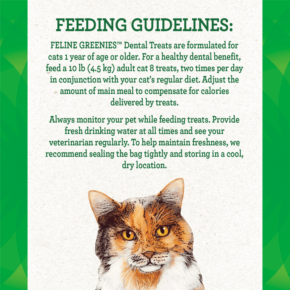 GREENIES™ FELINE Adult Dental Savory Salmon Flavour, Pouch feeding guidelines image