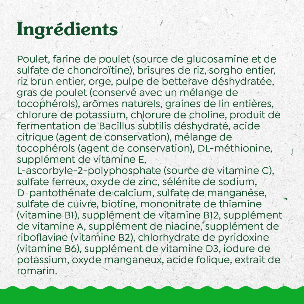 GREENIES ÉLÉMENTS ESSENTIELS pour chiens de grande race – recette avec poulet véritable et riz ingredients image