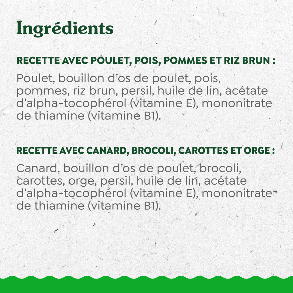 GREENIES(MC) GARNITURE DE REPAS Recette avec poulet et Recette avec canard en format variété ingredients image