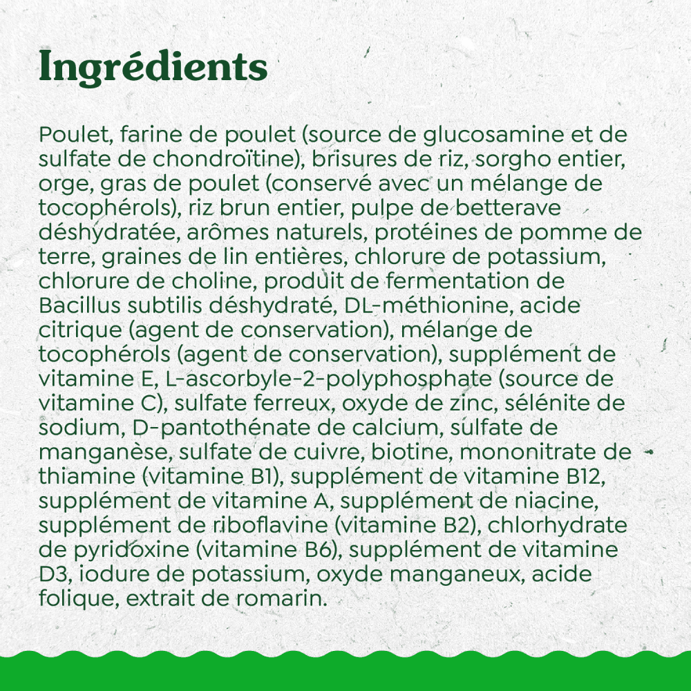 GREENIES ÉLÉMENTS ESSENTIELS recette avec poulet véritable et riz ingredients image