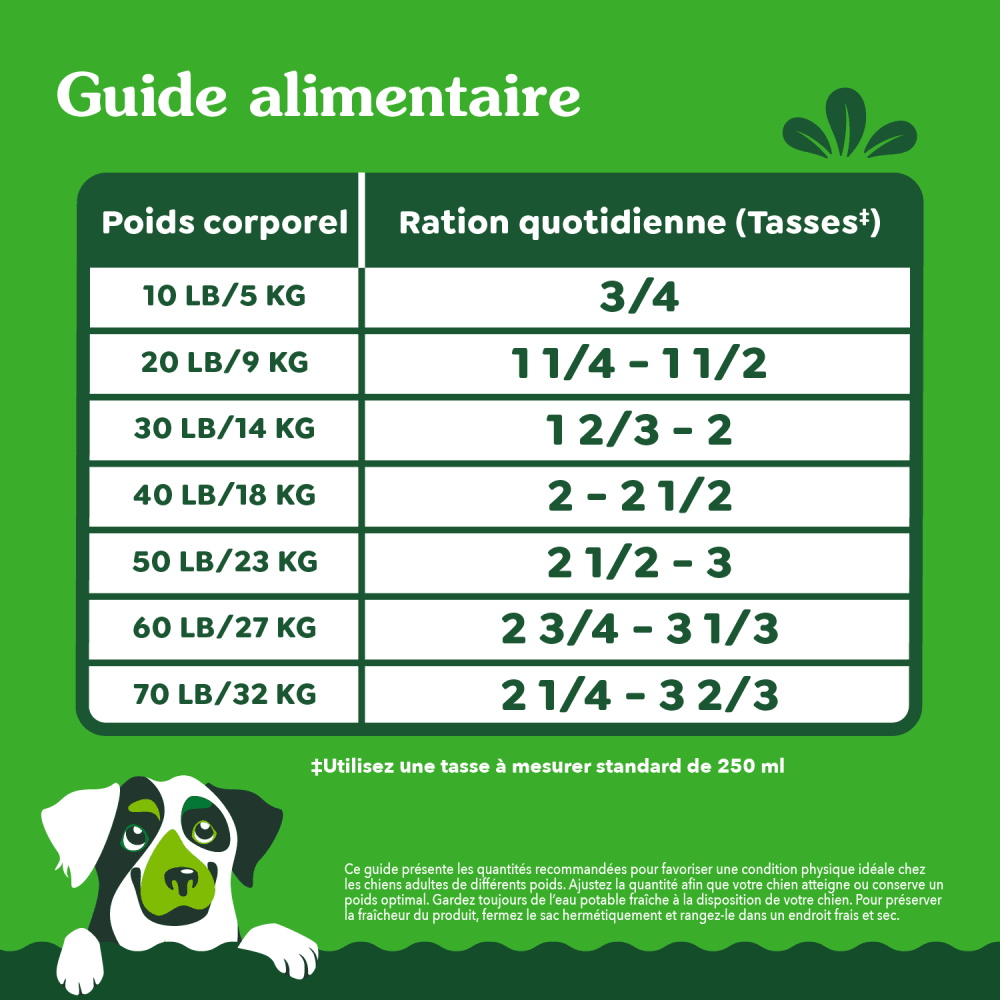 GREENIES ÉLÉMENTS ESSENTIELS digestion et peau sensibles – recette avec agneau véritable et riz brun feeding guidelines image