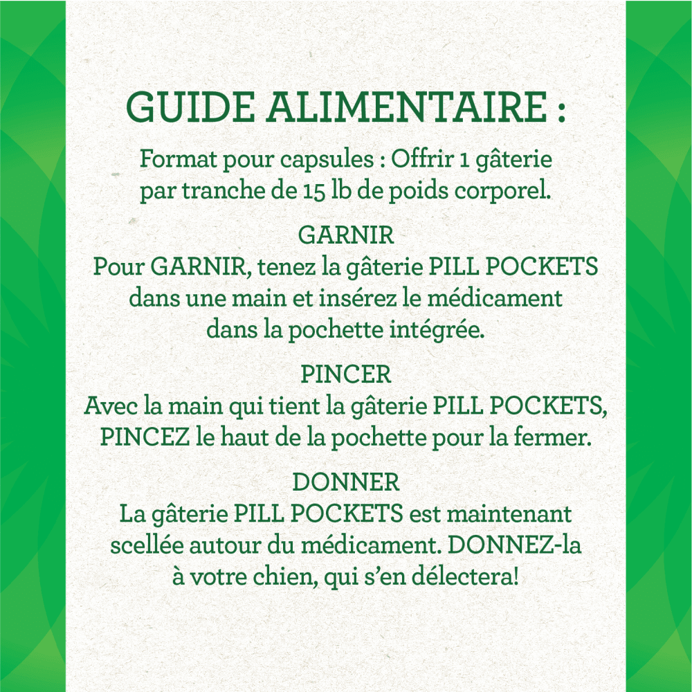 Gâteries pour chiens adultes GREENIES(MC) PILL POCKETS(MC) format pour capsules saveur de poulet feeding guidelines image