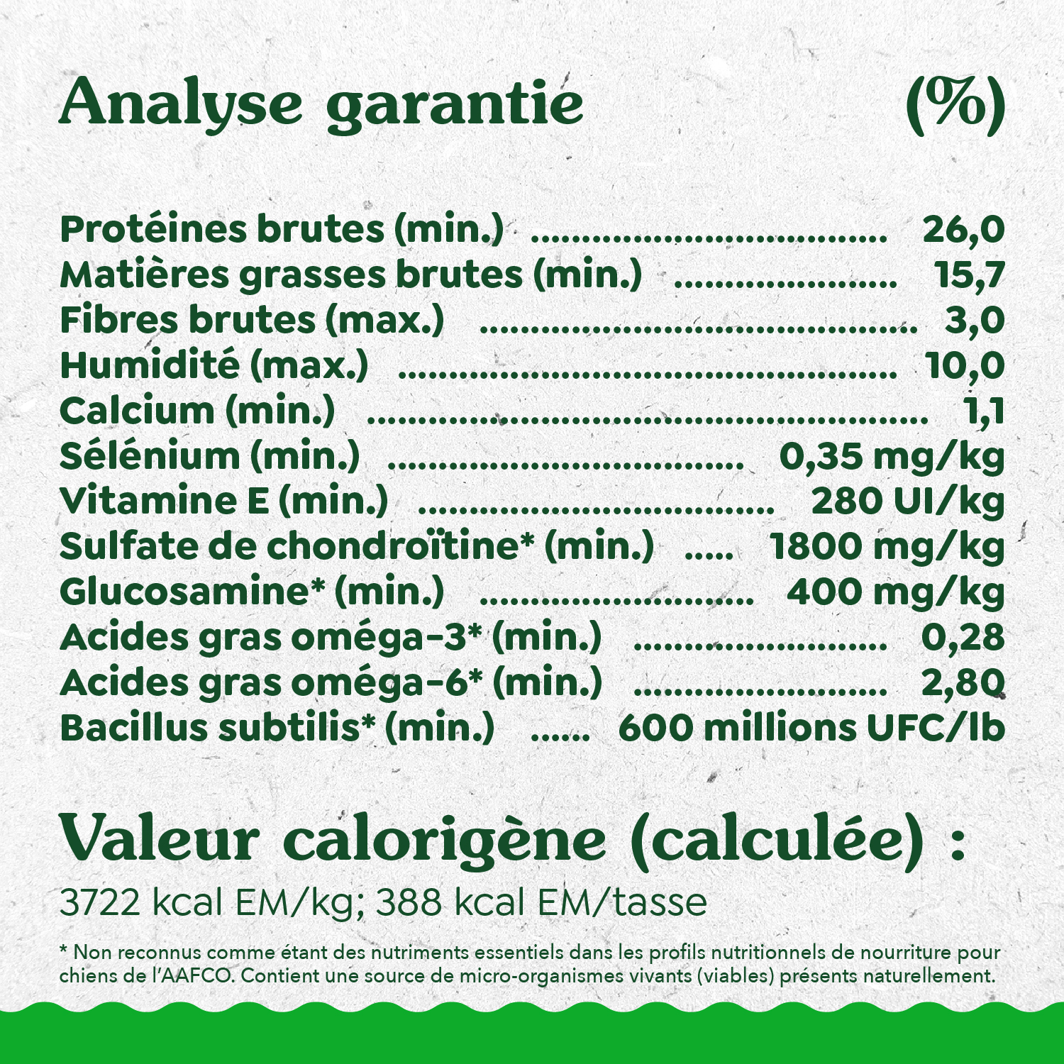 GREENIES ÉLÉMENTS ESSENTIELS recette avec poulet véritable et riz guaranteed analysis image
