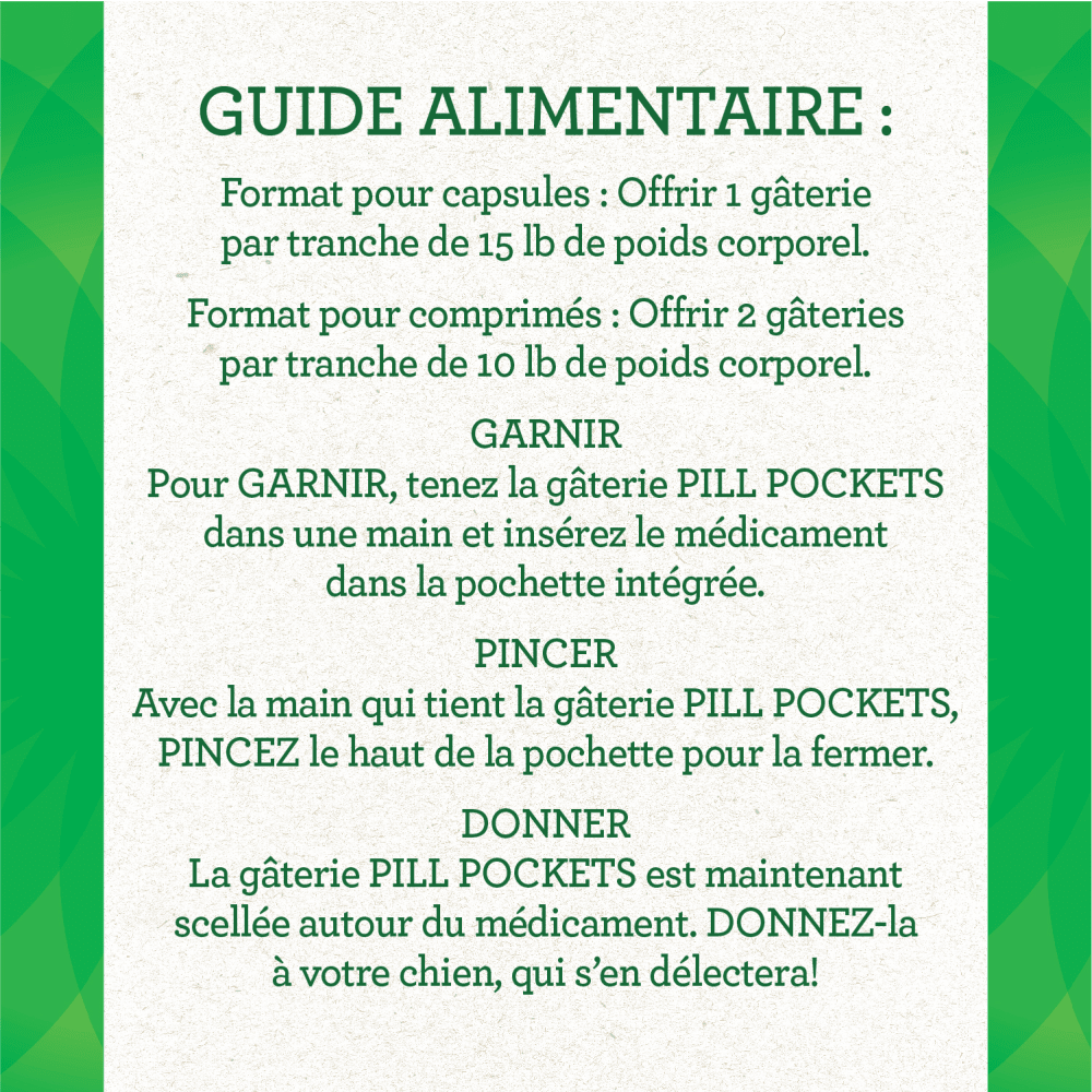 Gâteries pour chiens adultes GREENIES(MC) PILL POCKETS(MC) format pour capsules saveur de poulet feeding guidelines image